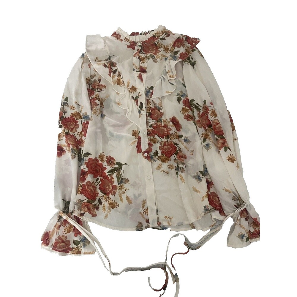 NWOT Bleuh Ciel Floral Print Long Sleeve Blouse-Large